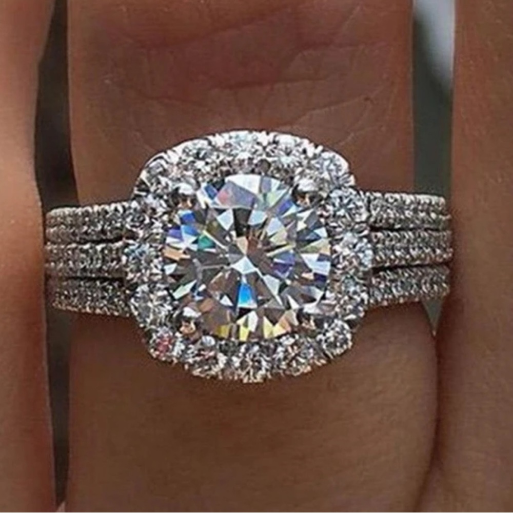 Stunning Brilliant Cubic Zirconia, Triple Band, Luxury, Glam, Engagement Ring - Picture 1 of 10